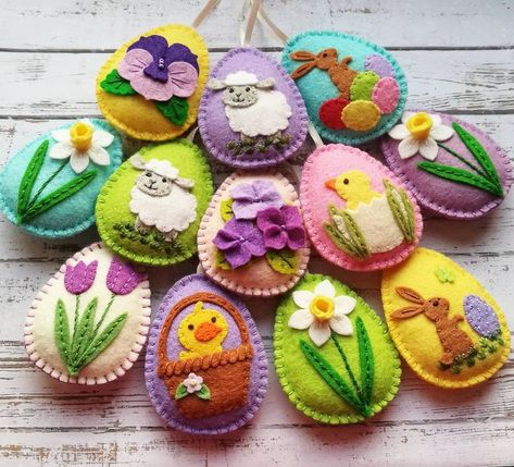 Felt Easter decorations, Felt Easter eggs, Easter decor, Felt Easter ornaments / set of 12 decorated