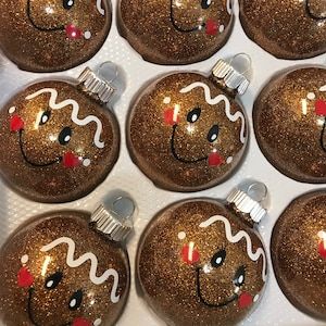 Gingerbread Faces Glitter Plastic Christmas Tree Ornaments Home Decor 4.5" 4 Gingerbread Faces Glitter Plastic Christmas Tree Ornaments Home Decor 4.5" 4