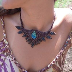 Laguna Wings Macrame collar with Amazonite Turquiz Gemstone