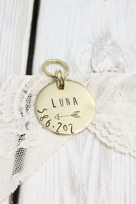 Dog Tag Gold Handstamped Id Pet Dog Tag Gold Handstamped