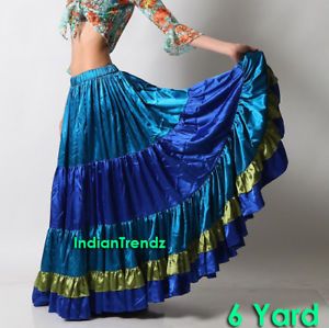 Satin Gypsy 6//12//25 Yard Skirts 4 Tier Printed Frill Belly Dance Flamenco Jupe