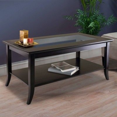 Genoa Coffee Table Glass Inset And Shelf Dark Espresso Winsome Coffee Table With Shelf Coffee Table Round Coffee Table