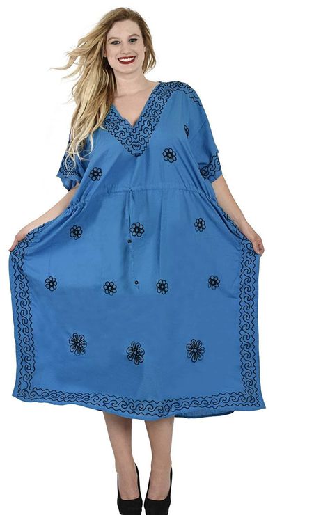 LA LEELA Womens Swimsuit Bikini Stylish Beach Cover Up Kaftan Solid Plain A
