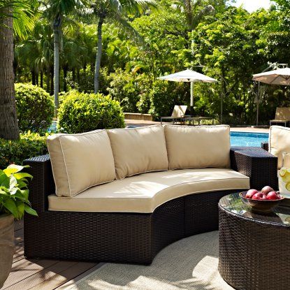 Crosley Catalina Outdoor Wicker Round Sectional Sofa With Sand Cushions Seating Crosley Catalina Outdoor Wicker Round, Curved Patio Sofa Cushions
