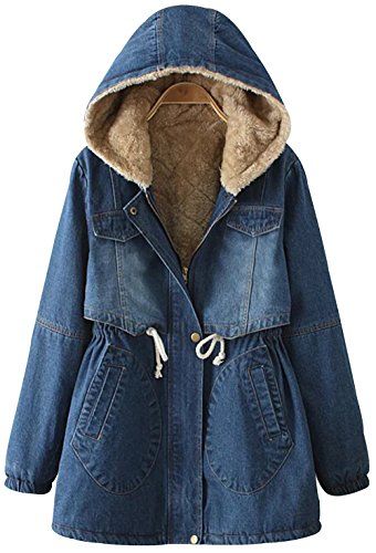 Womens single breasted Winter Warm Fur Lining Loose Denim Long Jacket Jeans Coat