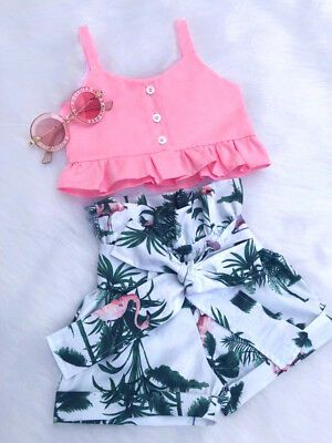 US Fashion Toddler Kids Baby Girls Clothes Top Vest Floral Shorts Summer Outfit