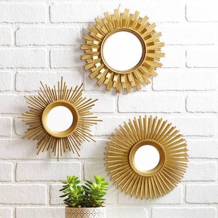 Better Homes Gardens 3 Piece Round Sunburst Mirror Set In Gold Finish Com Wall Sunburst Mirror Wall, Sun Mirror Wall Decor Set