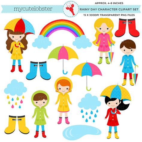 Rainy Day Character Clipart Set Clip Art Set Of Rain Etsy Scrapbook Cover Clip Art Art Set