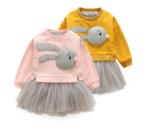 2Pcs//set kids girls cute rabbit cartoon t-shirt tops tutu dress outfits/'