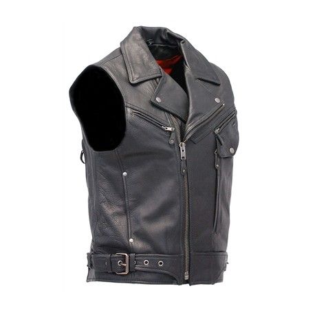 Chaleco de cuero para hombre Negro Bikers Gear Sons Of Chaleco de cuero para hombre Negro Bikers Gear Sons Of