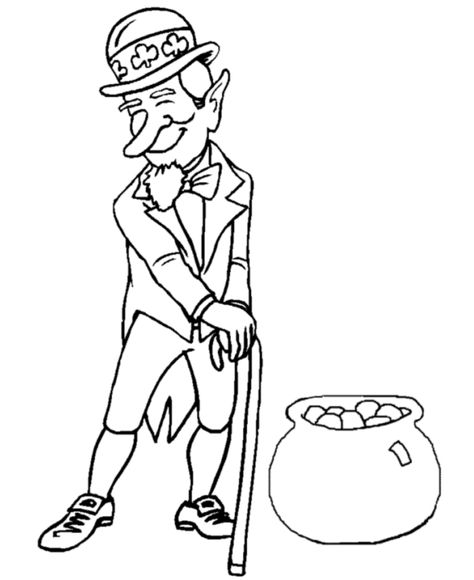 St Patrick's Day Coloring Pages - Leprechaun Pot of Gold Coloring