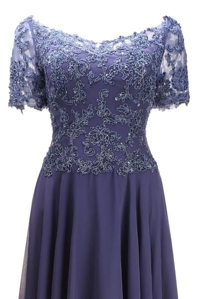 MACloth Women Short Sleeves Mother of Bride Dress V Neck Wedding Formal Gown MACloth Women Short Sleeves Mother of Bride Dress V Neck Wedding Formal Gown