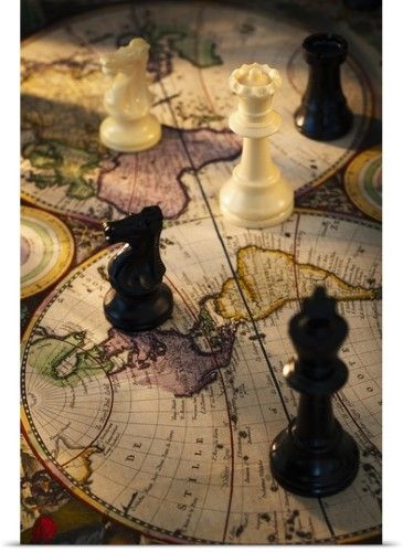 Poster Print Wall Art Print Entitled Chess Pieces On Old World Map None Chess Pieces Chess Board Chess