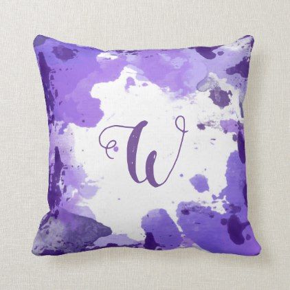 Modern Purple Monogram Throw Pillow Paint Splat Throw Pillow Purple