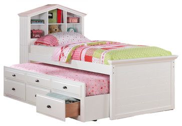 Kids Twin Storage Captain Bed With Bookcase Headboard Trundle Drawer White Modern Baby And By Adarn Inc Houzz Frame Drawers Kids Twin Bed Frame Bookcase, White Twin Bed With Bookcase Headboard And Storage