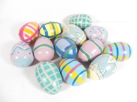 Vintage Painted Wood Easter Eggs Set Of 13 Painted Pastel Easter