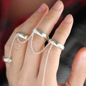 Five Chains Ring Three Finger Sterling Silver