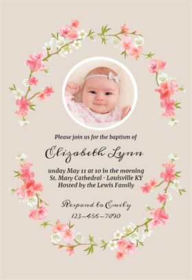 Purple Floral Baptism Invitation with Photo for Baby Dedication or Christening Printable Digital Download File