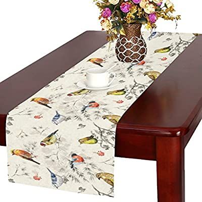 Amazon Com Interestprint Vintage Little Bird On Tree Branch Polyester Table Runner 16 X 72 Inches Waterco In 2020 Dining Table Runners Custom Table Table Decorations