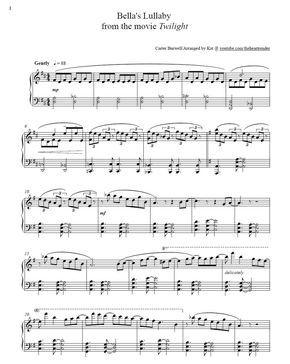 Bella Lullaby Edward Carter Burwell Piano Sheet Music Page 1 Partituras Musica