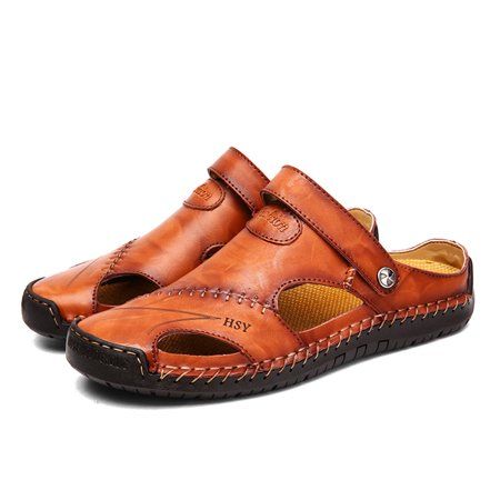 Mens Summer Leather Sandals Closed Toe Beach Shoes Fisherman Casual Slippers New