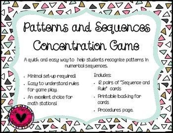 Numerical Patterns And Sequences Concentration Memory Game