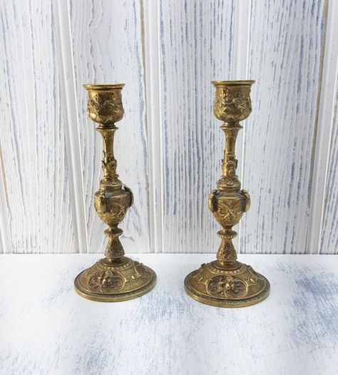 Antique French Candlesticks Pair Baroque Gilt Br Pair Baroque Gilt Br Candlesticks
