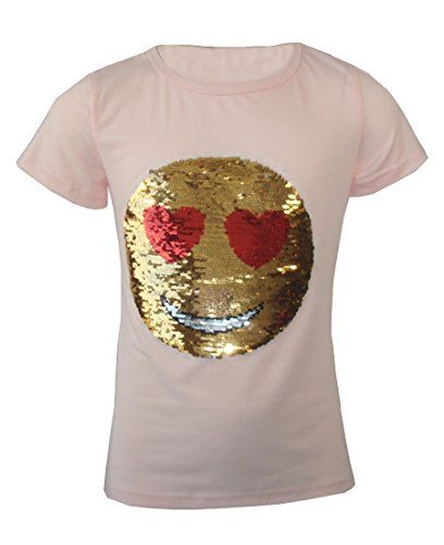Girls Emoji Emoticons Face T Shirt Tee Top Brush Changing Sequin Age 3-14 Years