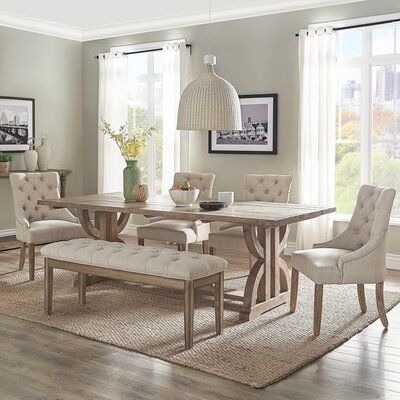 Three Posts Exmoor Salvaged Reclaimed Pine Wood 6 Piece Dining Set Chair Color Beige Furniture Farm House Living Room Dining Set