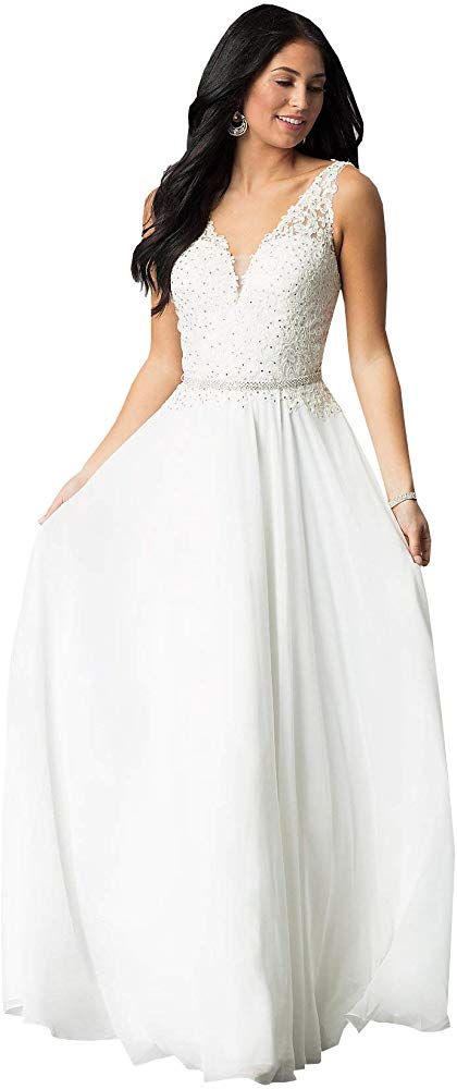 Pretygirl Womens Lace Wedding Dress V Neck Bridal Gown Long Evening Dress
