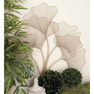 Modern Reflections Iron Wire Fan Leaves Wall Du00e9cor Gold Finish 5 Fan Shape Burst Style Wire Leav Flower Wall Decor Medallion Wall Decor Wall Decor Design