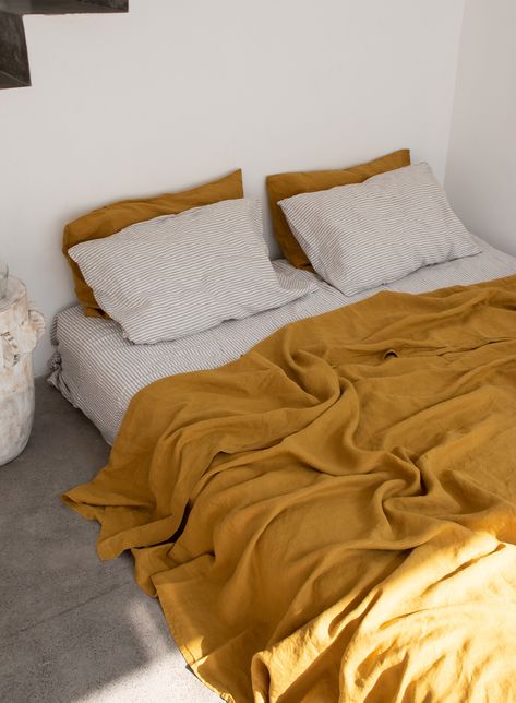 Mustard French Linen Bedding Pure Linen Bedding French Linen Sheet Linen Duvet Covers
