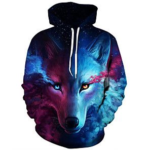 Hoodie for Women//Men Womens//Men Casual Long Sleeve Pullover Ladies New 3D Printed Wolf Loose Hooded Sweatshirt Tops