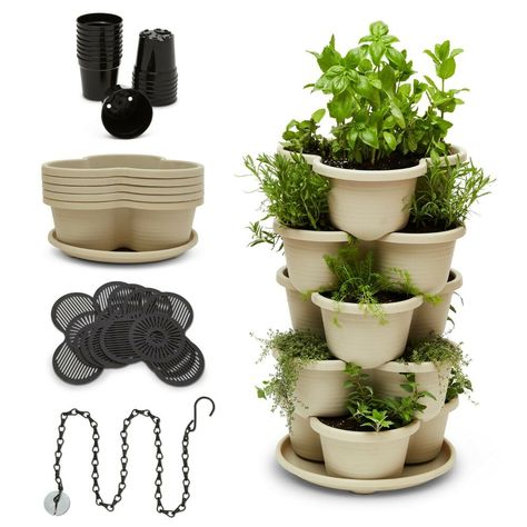 T4u Plastic Self Watering Vertical Living Wall Planter White Stackble Wall Mounted For Indoor Outdoor Herb Vegetable Flower Plant