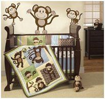 baby boy bedding that is mint green brown and baby blue blue