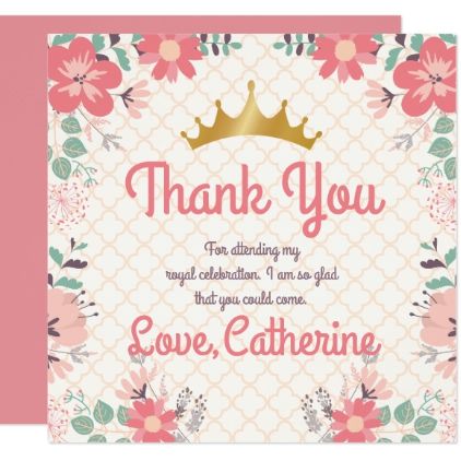 princess party on floral background thank you card thank you invitations
