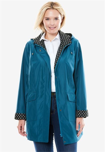 Woman Within Womens Plus Size Raincoat in New Short Length with Fun Dot Trim