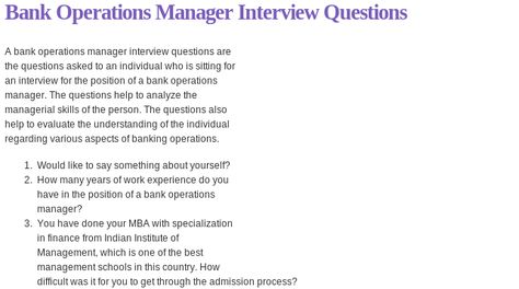Bank Operations Manager Interview Questions Read more @ www - administrative assistant interview questions Bank Operations Manager Interview Questions Read more @ www - administrative assistant interview questions