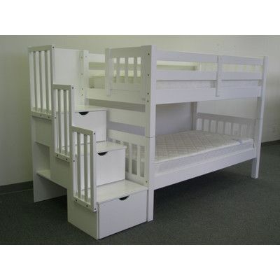 Bedz King Stairway Tall Twin Over Bunk Bed With Storage Finish Beds Drawers Trundle Twin Bunk Bed With Storage Finish, Bedz King Stairway Bunk Bed Twin Over Twin