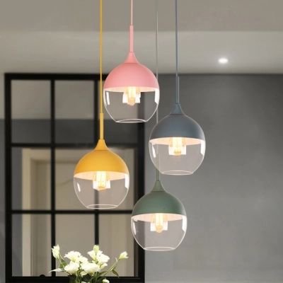 1 Light Teardrop Pendant Lighting Modern Chic Glass Shade Hanging Lamp In Blue Green Yellow Pink For Kids Teardrop Pendant Lighting Modern, Teardrop Pendant Light Fixture