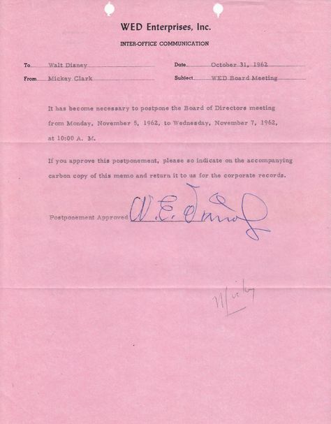 Walt Disney Signed WED Imagineering Memo Disney Pinterest - inter office communication letter Walt Disney Signed WED Imagineering Memo Disney Pinterest - inter office communication letter