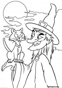 Halloween Witches And Cat Coloring Pages - Printable Coloring Pages For Kids | Disegni Di Halloween, Libri Da Colorare, Streghe Di Halloween