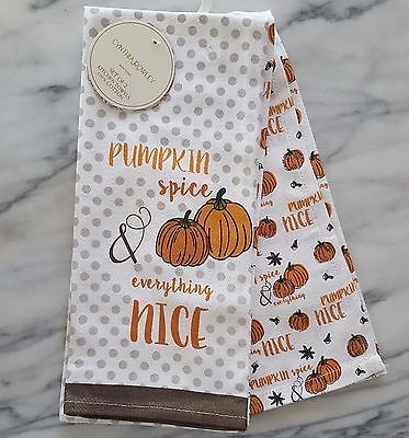 CYNTHIA ROWLEY KITCHEN TOWELS SET OF 3 PLUSH AUTUMN PUMPKIN FLOWER PAISLEY NEW