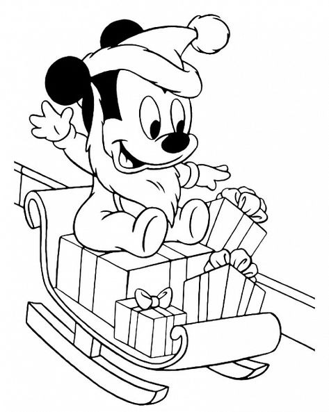 Baby Topolino Sulla Slitta Disegno Di Natale Da Colorare Disegni