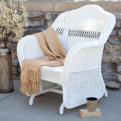 White Wicker Furniture Rattan Beachfront Decor Outdoor Glider Chair Patio White Wicker Furniture Rattan, White Wicker Glider Patio Furniture