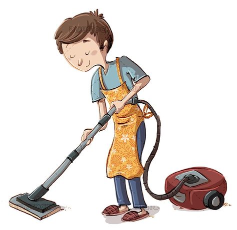 Man with vacuum cleaner (con imágenes A cartoon man is using a vacuum cleaner
