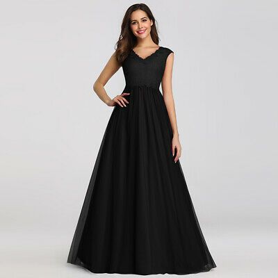 Ever Pretty Elegant Burgundy Long Lace Prom V-Neck A-Line Evening Dresses 07799