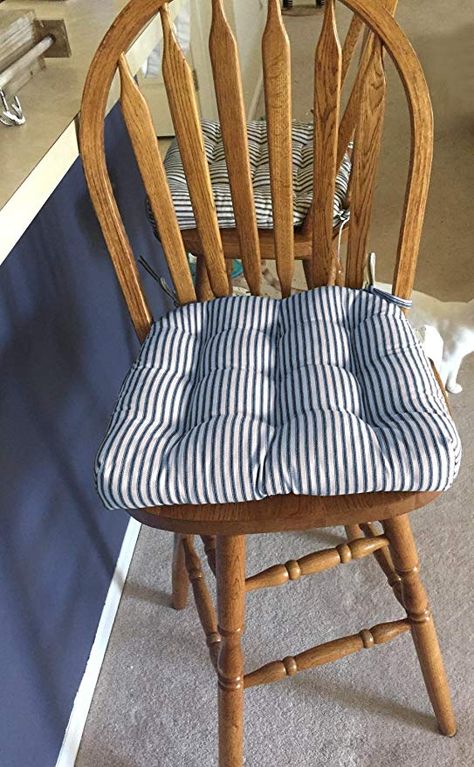 Barnett Products Ticking Stripe Black Dining Chair Pad Ticking Stripe Black Dining Chair Pad