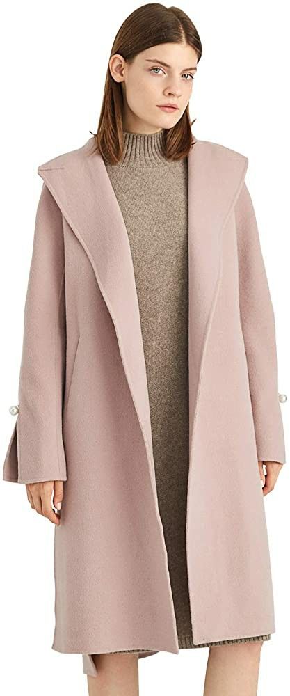 ANNA/&CHRIS Womens Long Wool Trench Coat Winter Oversize Handmade Lapel Cardigan Overcoat