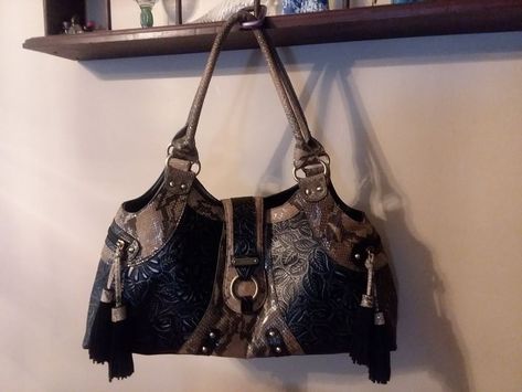 Sharif Studio Black Leather Handbag Snake Print Hobo Shoulder Bag Sharif Studio Black Leather Handbag